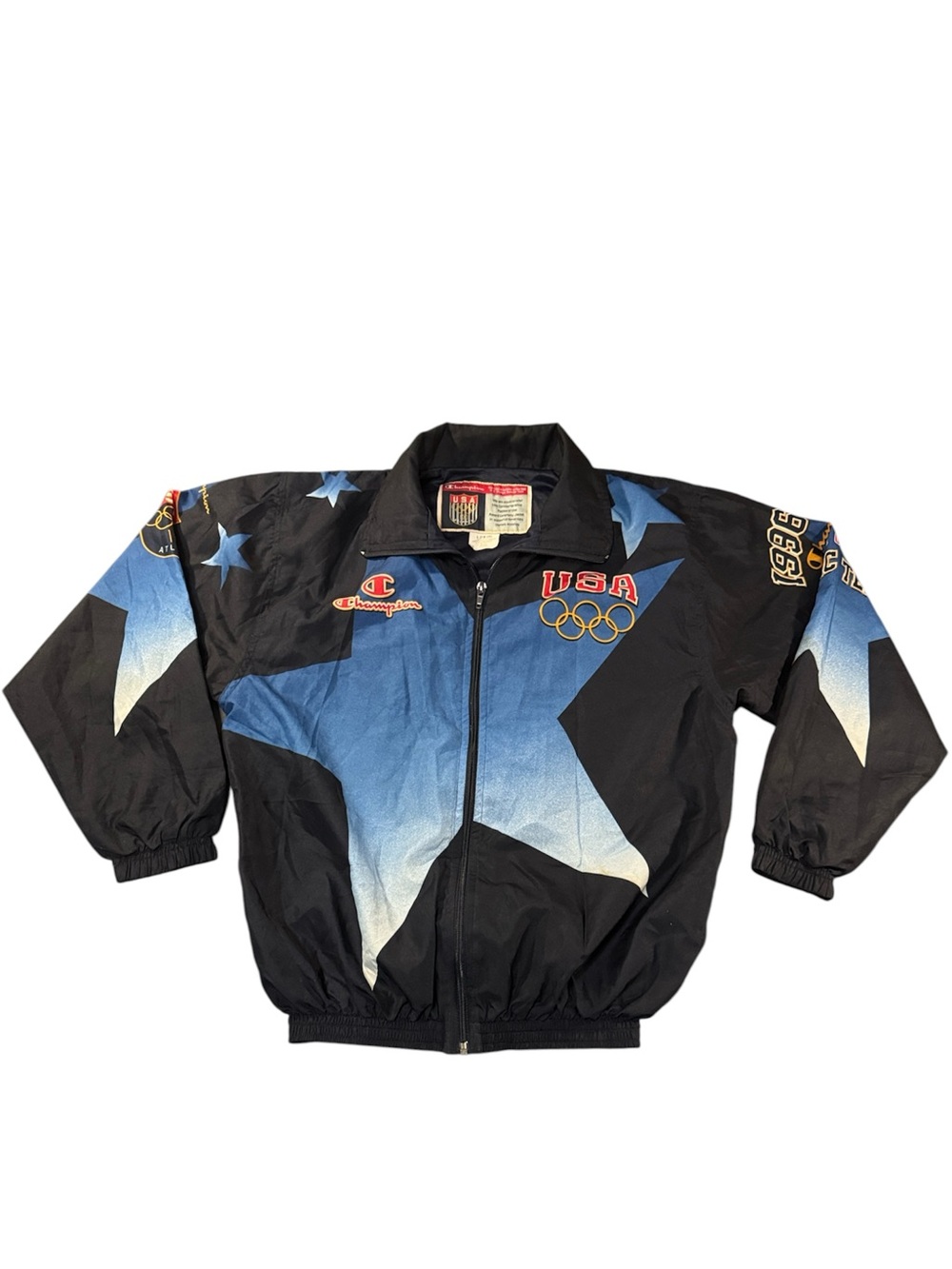 Vintage Champion Kids USA Olympic Star Black and Blue Windbreaker Jacket